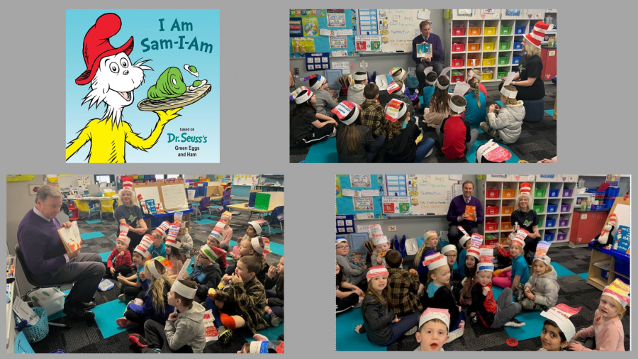 Collage of images of Dr. Ison reading to students
